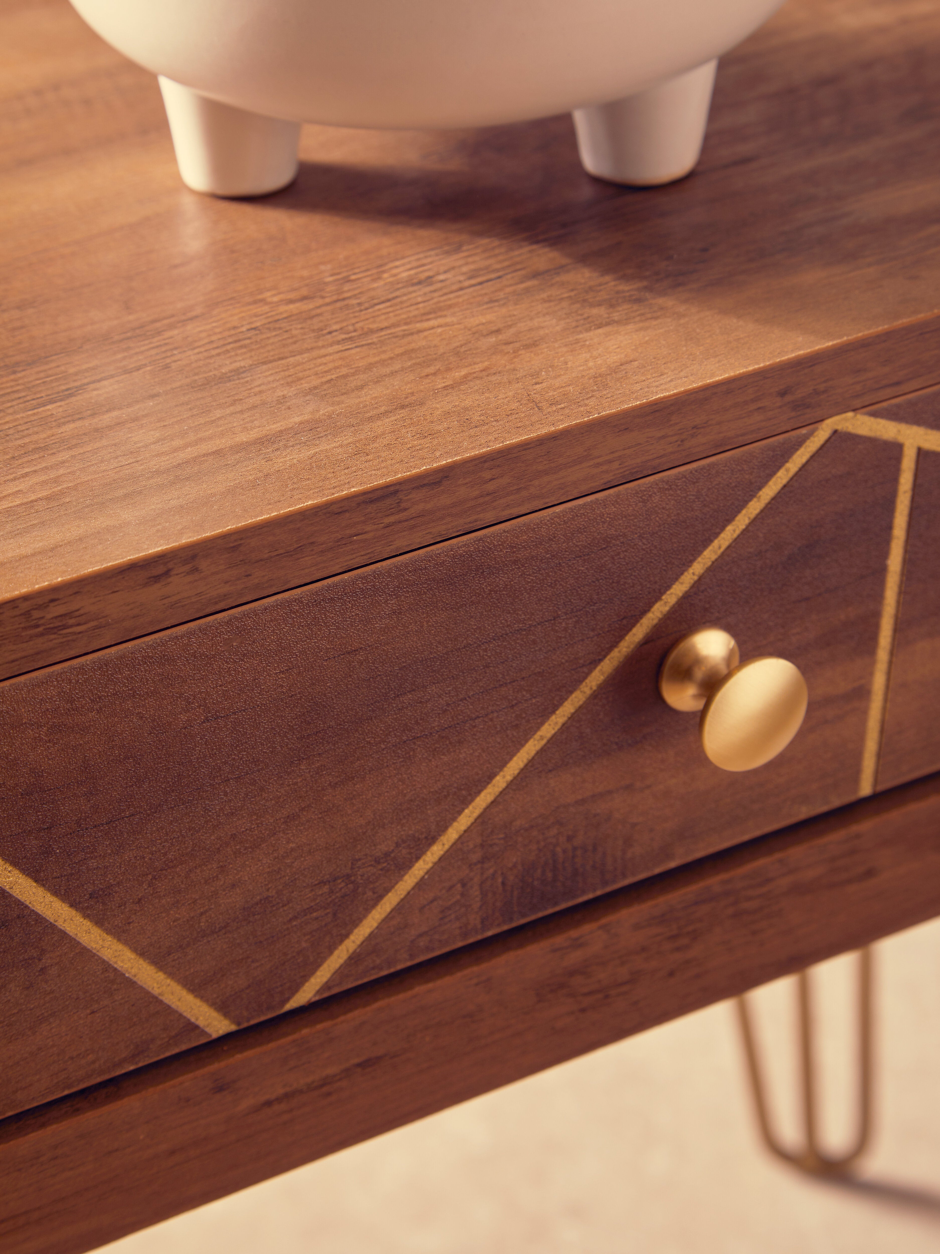 Ophelia Brown Wood & Gold Side Table